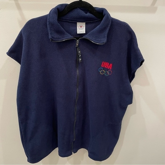USA Olympic Full Zip Up Light Navy Blue Fleece Vest Jacket Pockets Men’s Size XL - Picture 2 of 6